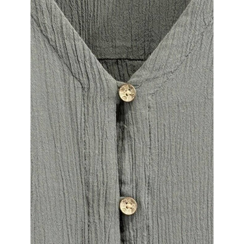 J Jill Textured Button Front Dusty Blue Long Sleeve Shirt L Embroidered Peasant - Picture 6 of 13